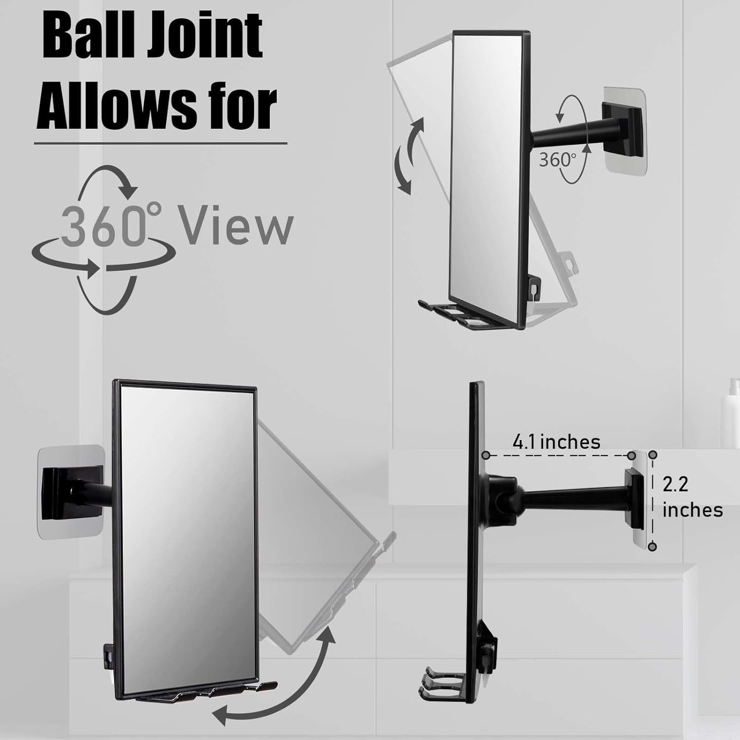 new LFOYOU Shower Mirror for Shaving with 2 Replaceable Adhesive - Two Black