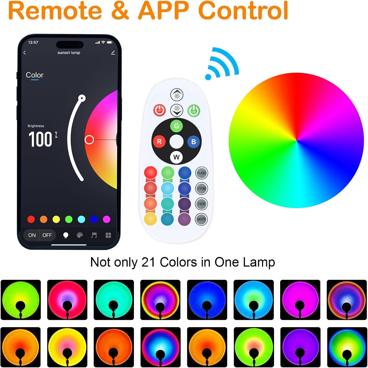 new Sunset LED Lamp Projector, 21 Colors Changing App & Remote Control Mood... 07FC0E-D4 - KOEEK