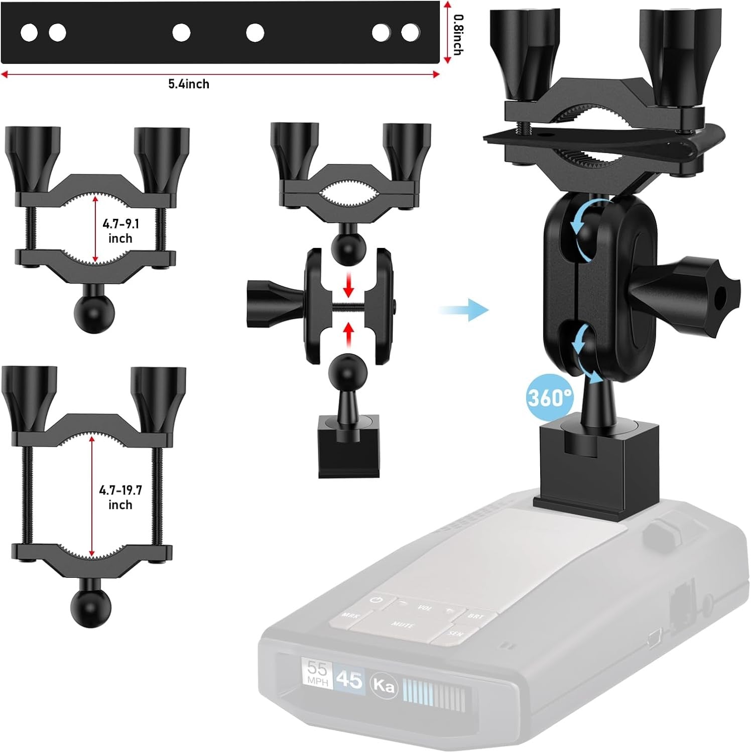 new Car Rearview Mirror Stem Radar Detector Mount,for Escort Max360c Max 3 IX...
