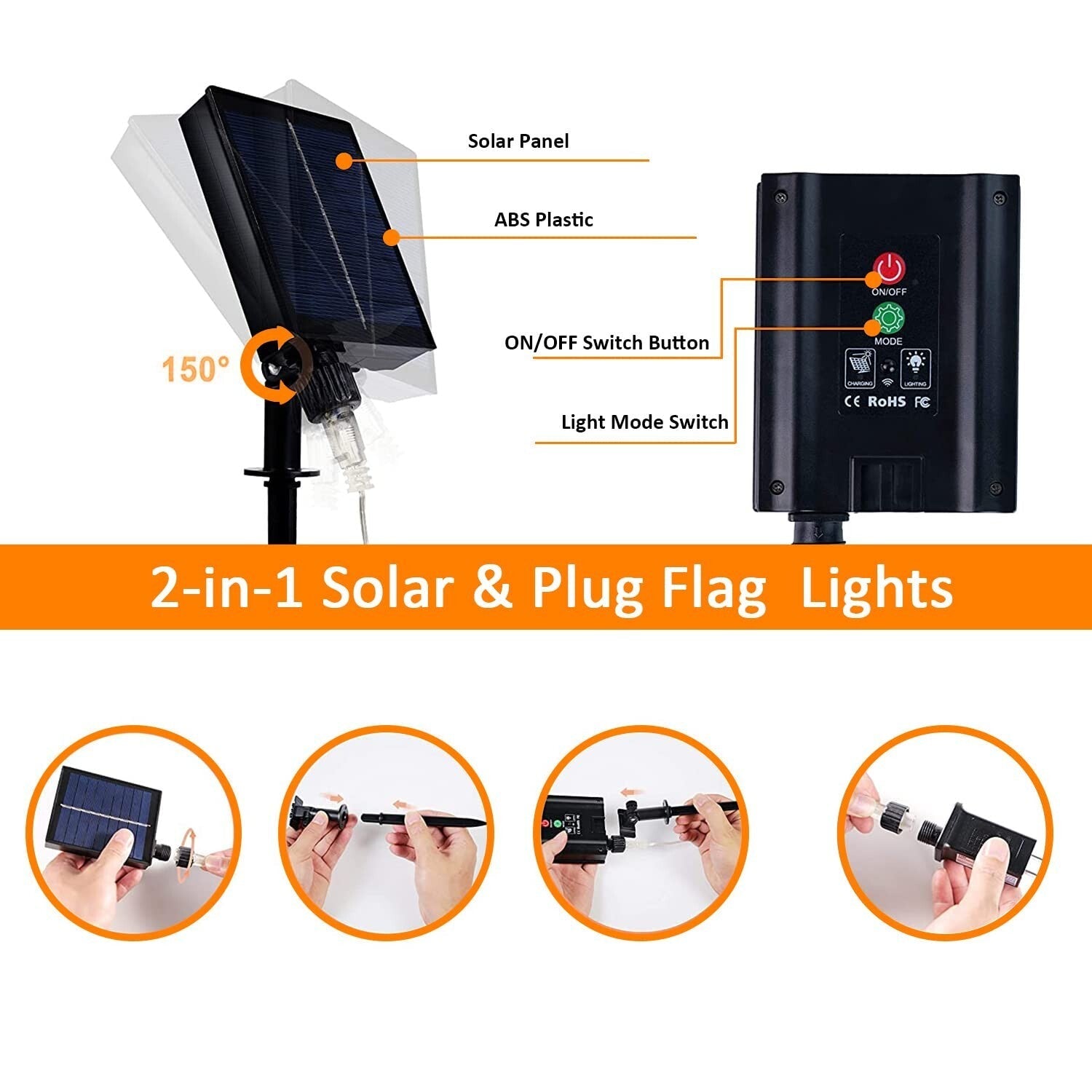 (Upgraded) Solar American Flag Lights, 2-in-1 Plug-in & Solar Powered Flag Li... 07FC0E-D4 - KOEEK