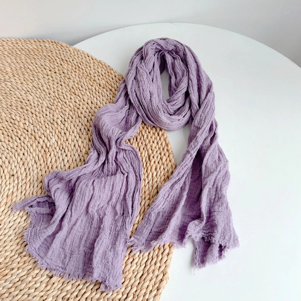 Unisex Cotton Wrinkled Scarf Solid Color Autumn Neckerchief Shawl Wrap Bandana 07FC0E-D4 - KOEEK