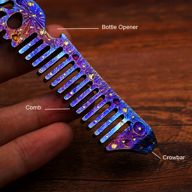 Titanium Comb Anti-static Portable Crowbar Handmade with Bottle Opener EDC Gifts 07FC0E-D4 - KOEEK