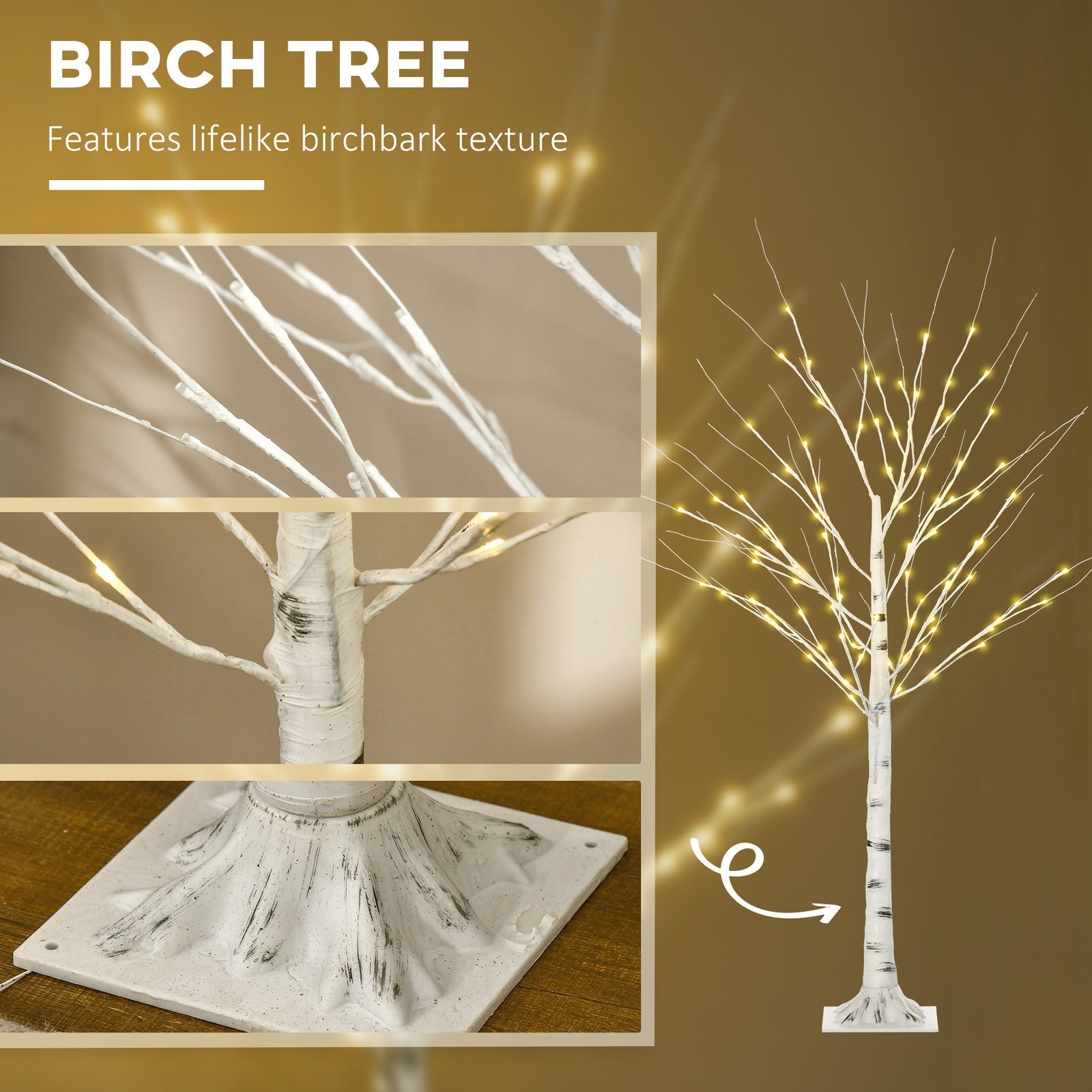HOMCOM 5ft Artificial White Birch Tree Light w/ 96 Warm White Pre-Lit LED Light HOMCOM - KOEEK