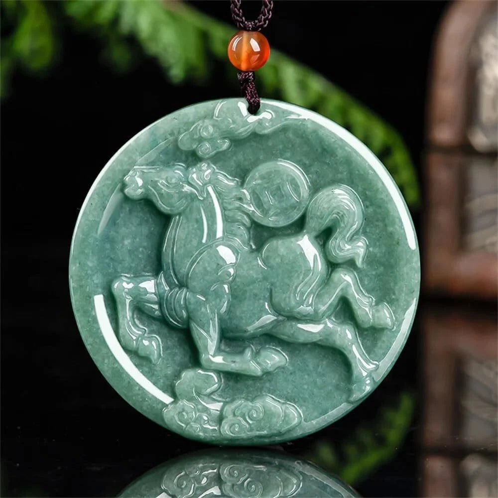Natural Green Jade Carved Amulet Pendant Necklace Jade Vintage 07FC0E-D4 - KOEEK