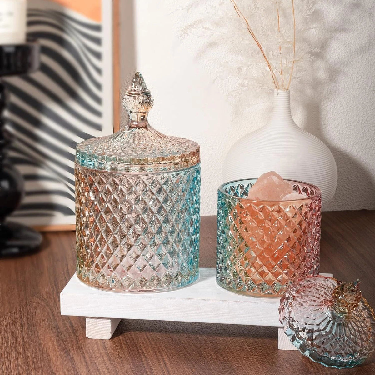 2 Pack Qtip Holder Glass Bathroom Accessories Vanity Organizers Makeup Storage 07FC0E-D4 - KOEEK