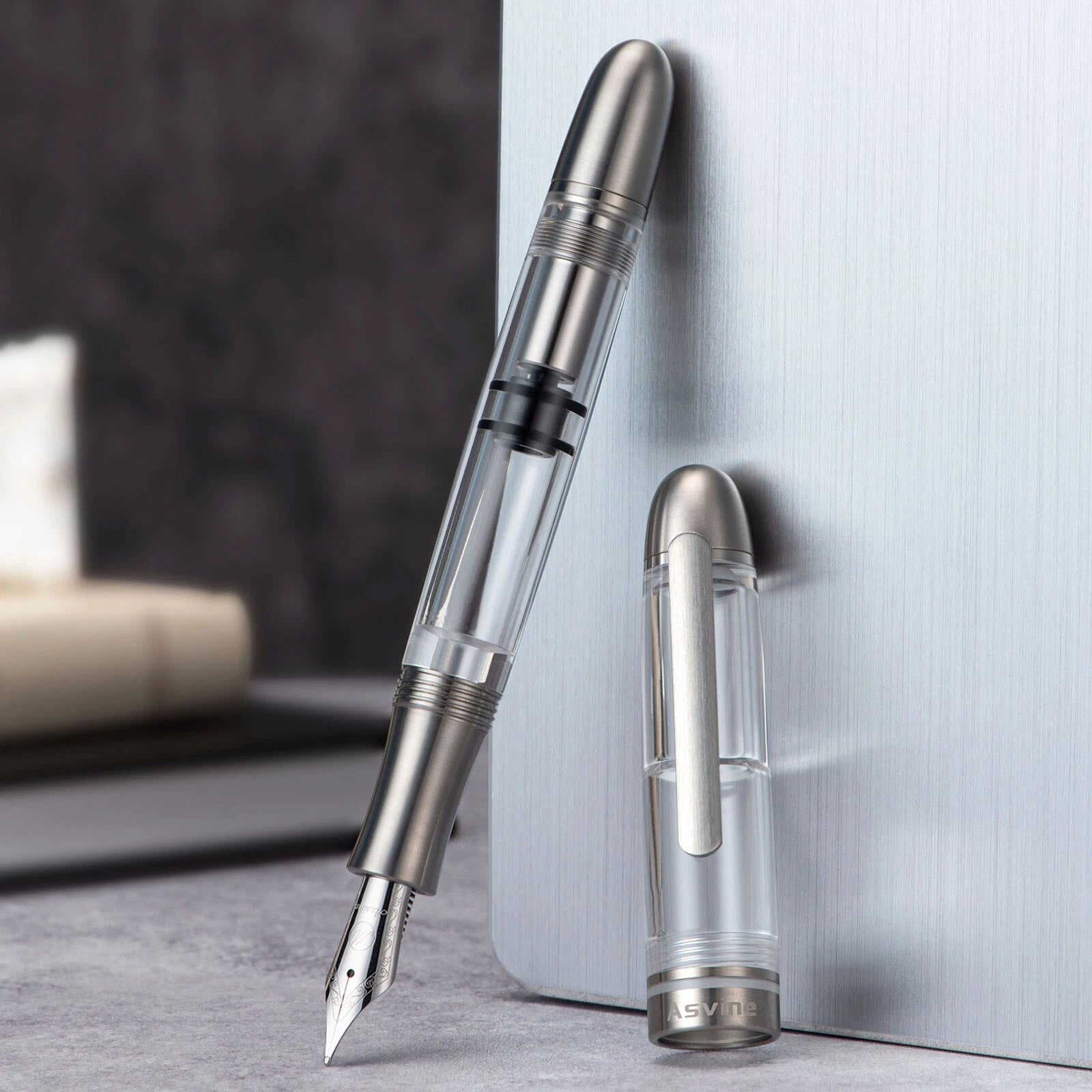 Titanium & Acrylic Writing Pen Asvine P36 Piston Fountain Pen Bock/ Asvine Nib 07FC0E-D4 - KOEEK