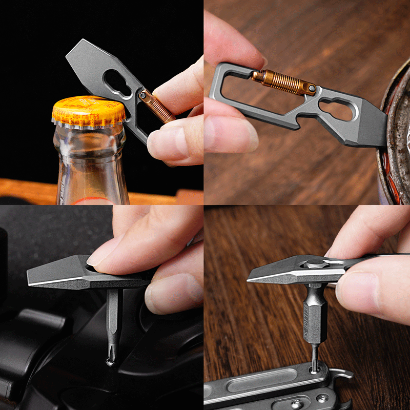 Titanium Keychain Pry Bar Crowbar Bottle Opener with Carabiner EDC Multi Tools 07FC0E-D4 - KOEEK