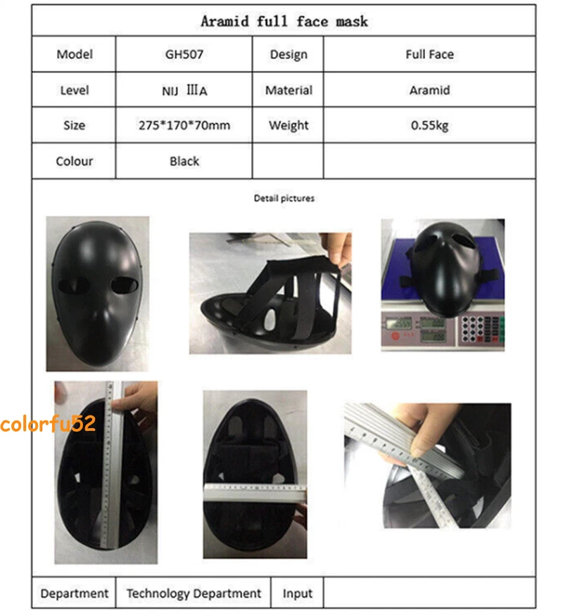 US! Level IIIA Aramid Ballistic Bullet Proof Full Face Mask CS Field Head Helmet 07FC0E-D4 - KOEEK