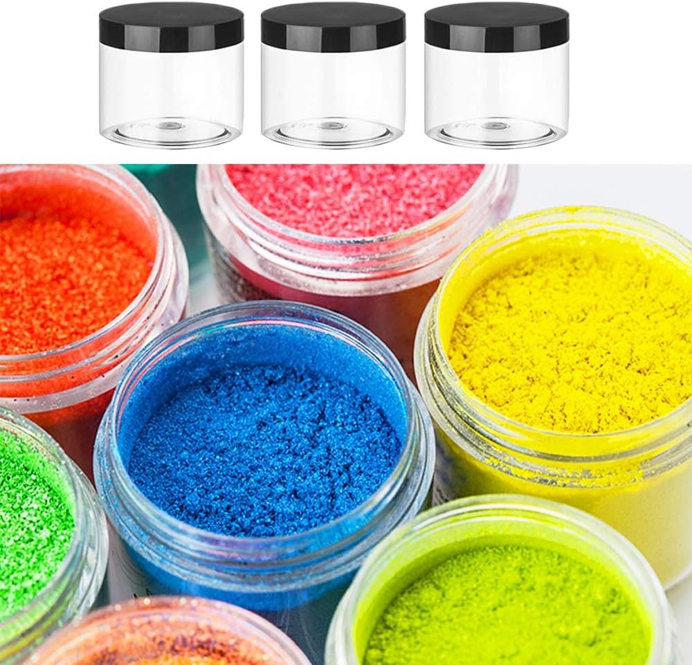 new 20 Pack 2 oz Clear Plastic Round Slime Containers,Empty 2 Ounces, Black Lids