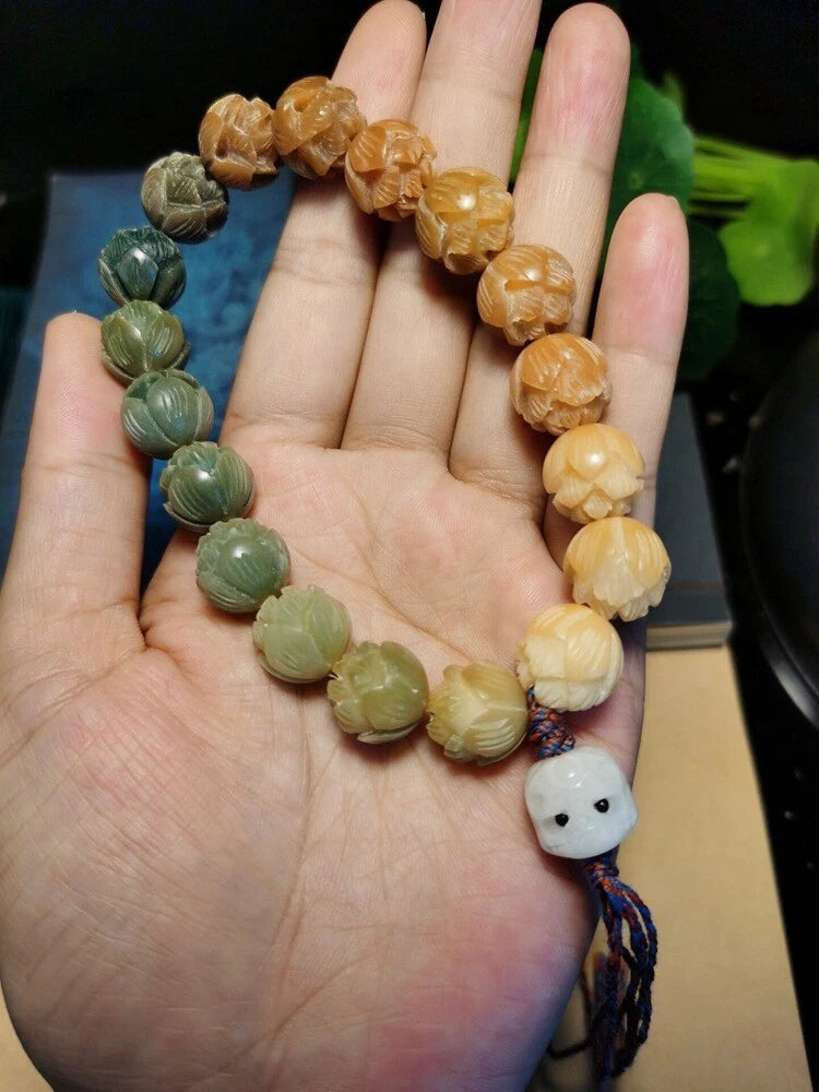 Bodhi Tibetan Buddhist Bracelet Prayer Beads Carve Lotus Bracelet Jewelry 07FC0E-D4 - KOEEK