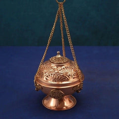 13cm Tibetan Style Censer Hang Pure Copper Aroma Burner Vintage Carving 07FC0E-D4 - KOEEK