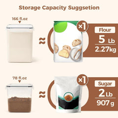 Flour Sugar Storage Containers Set of 3 (5.2L/166oz) (2.5L/78oz*2), Airtight 07FC0E-D4 - KOEEK