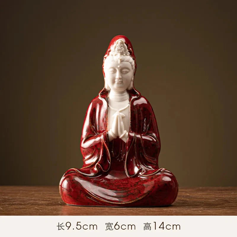 14cm Chinese Ceramic Guanyin Bodhisattva Handcarved Buddha Statue Zen Decoration 07FC0E-D4 - KOEEK