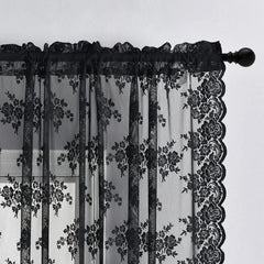 Black lace curtains, size: 52 inches × 72 inches, 2 pieces in total.