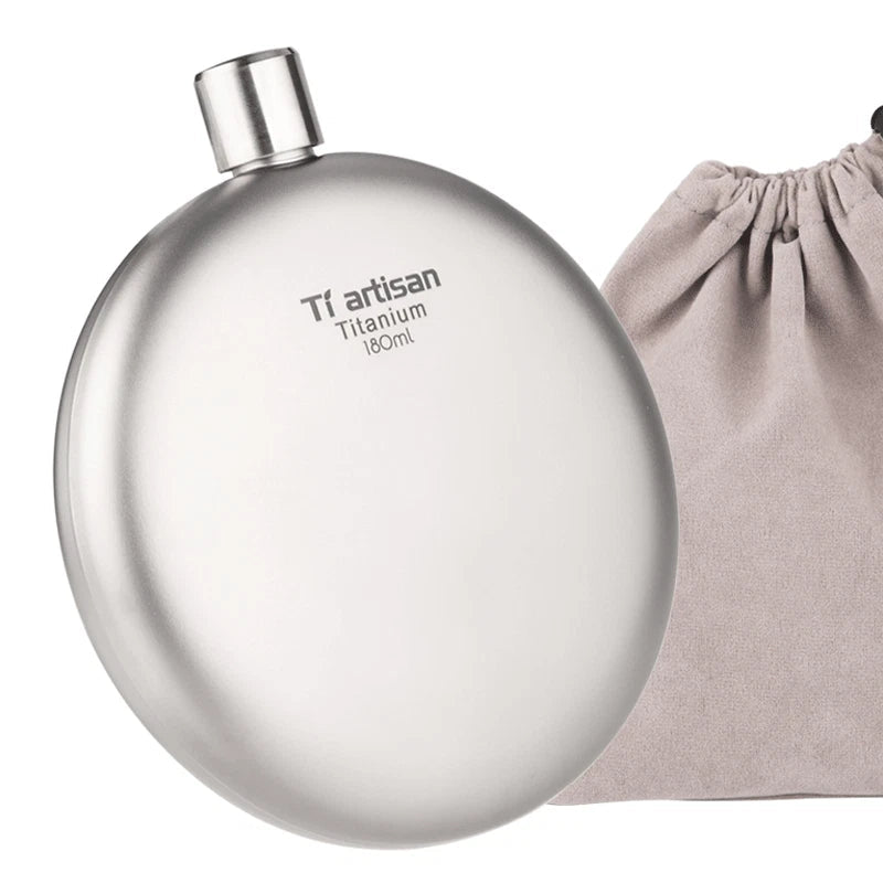 180ml Pure Titanium Hip Flask Portable Pocket Round Wine Bottle Outdoor Camping 07FC0E-D4 - KOEEK