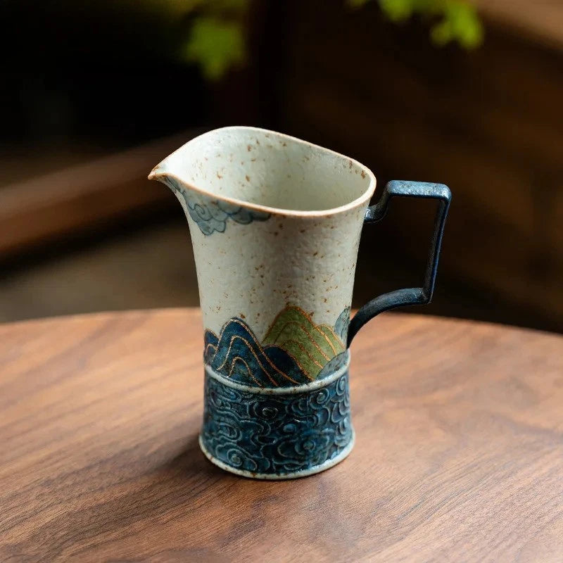 120ml Ceramic Painted Tracing Gold Green Mountain Tea Divider Cha Hai Fair Mug 07FC0E-D4 - KOEEK