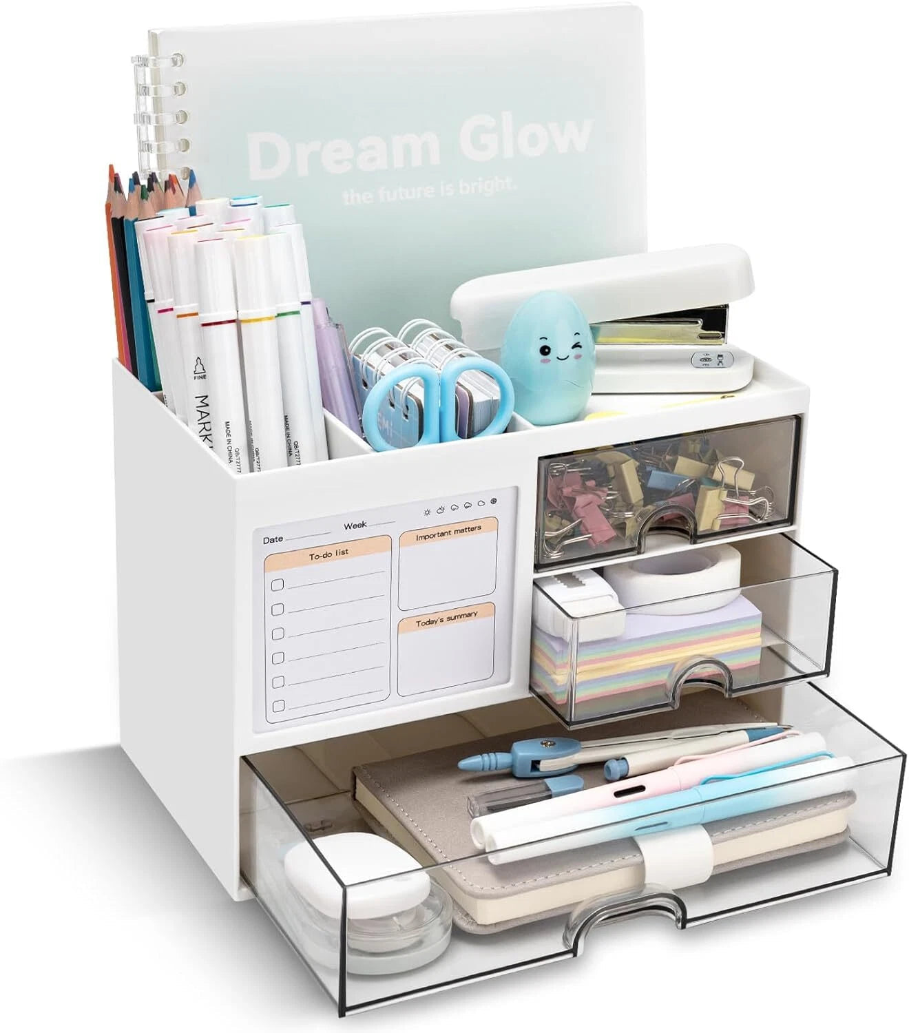 Desk Organizer with 3 Drawer, Multi-Functional Pencil Pen Holder for Desk, Desk 07FC0E-D4 - KOEEK