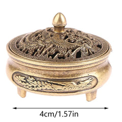 Antique Brass Pocket Dragon Phoenix Incense Burner Hollow Incense Chinese 07FC0E-D4 - KOEEK