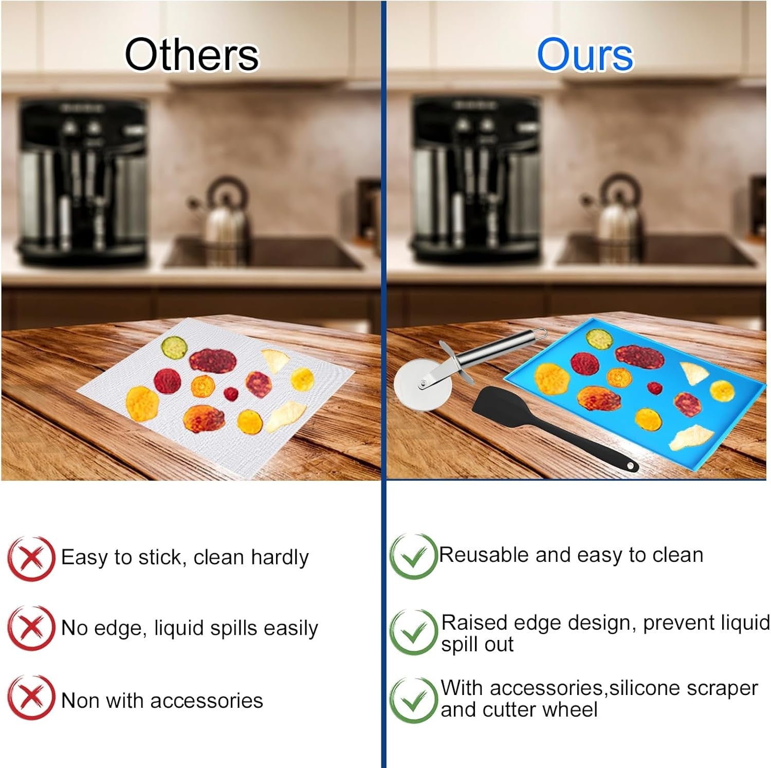 new 8PCS Silicone Dehydrator Trays with Edge Fruit Leather 12 x 10 Blue 07FC0E-D4 - KOEEK
