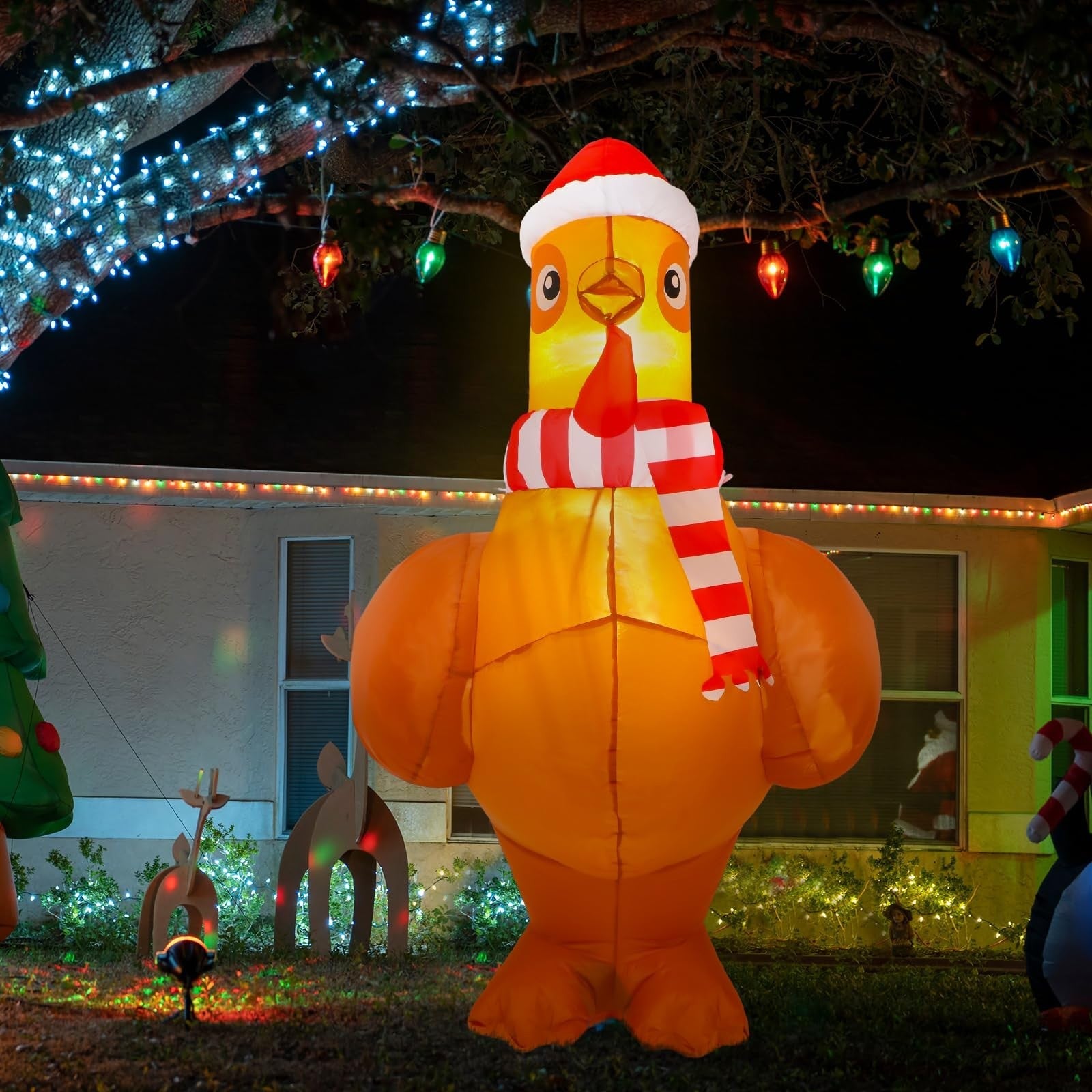 5 ft Large Lighted Christmas Inflatable Chicken Built in Colorful LED Light u... 07FC0E-D4 - KOEEK