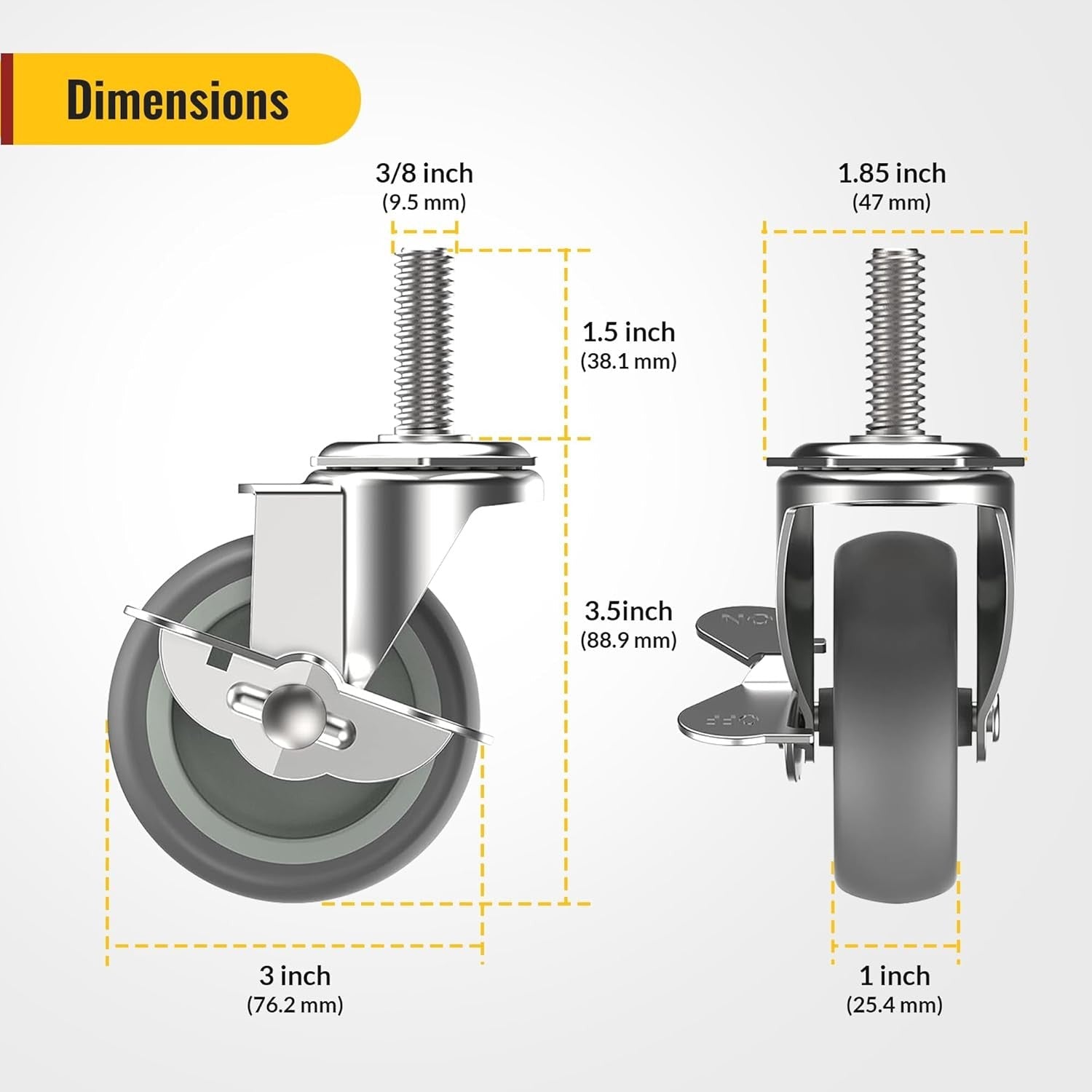 new HOLKIE Caster Wheels 3 inch Locking Casters Set of 4, Threaded Stem Gray HOLKIE - KOEEK