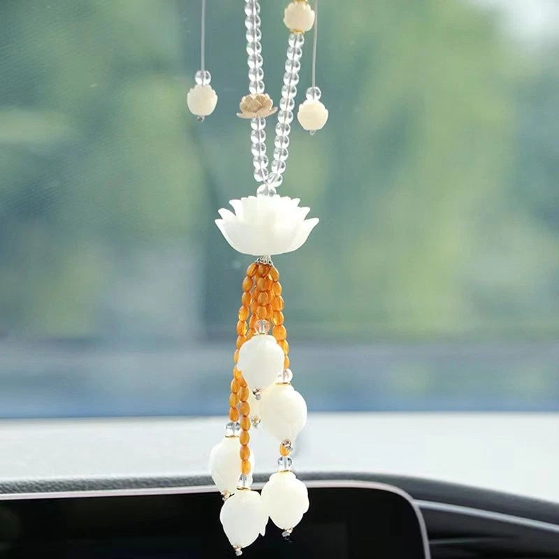 Lotus Rearview Mirror Car Hanging Ornament Unisex Peace  Charm Decor 07FC0E-D4 - KOEEK