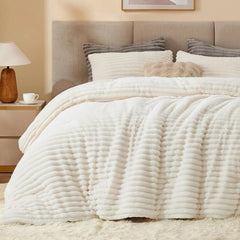 Queen Size Wool Comforter Set - Super Soft and Warm Fluffy White Bedding 07FC0E-D4 - KOEEK