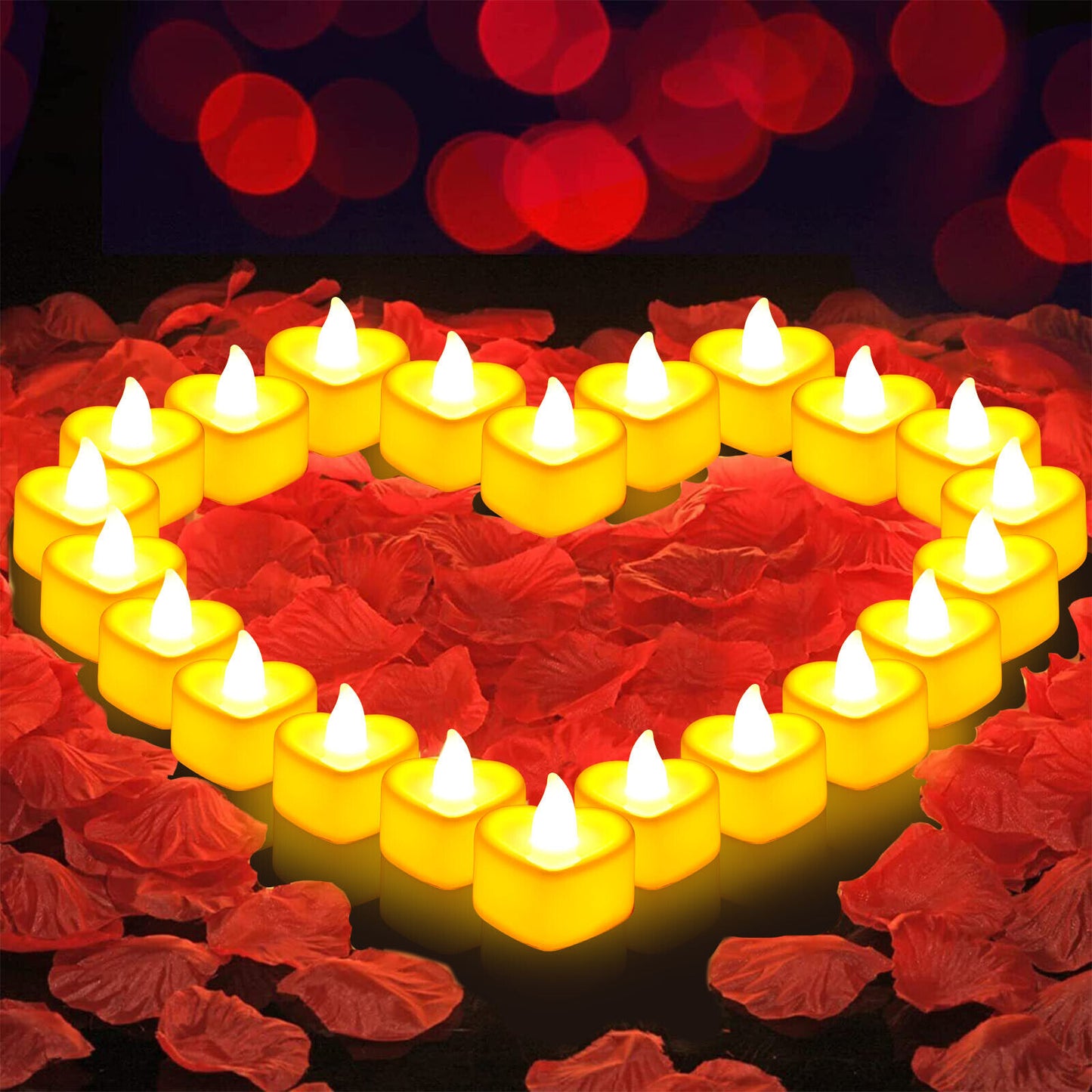 1000Pcs Künstliche Rose Blütenblätter + 24Pcs LED Herz Licht Kerzen Romantische Vorschlagen