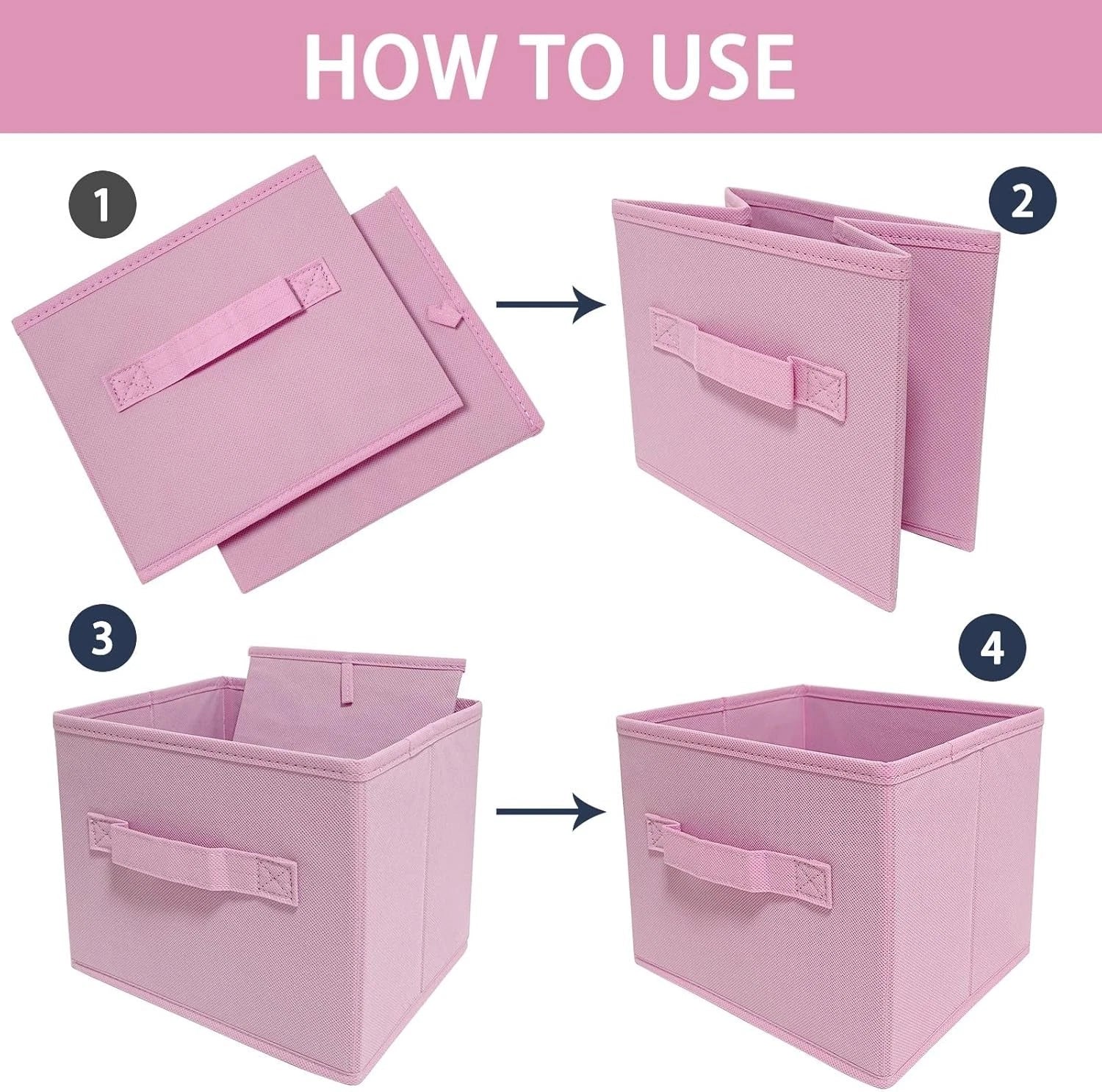 Pink Storage Boxes,Set of 3,9.0 inches x 7.5 inches x 7.5 inches,Foldable Fabric 07FC0E-D4 - KOEEK