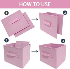 Pink Storage Boxes,Set of 3,9.0 inches x 7.5 inches x 7.5 inches,Foldable Fabric 07FC0E-D4 - KOEEK