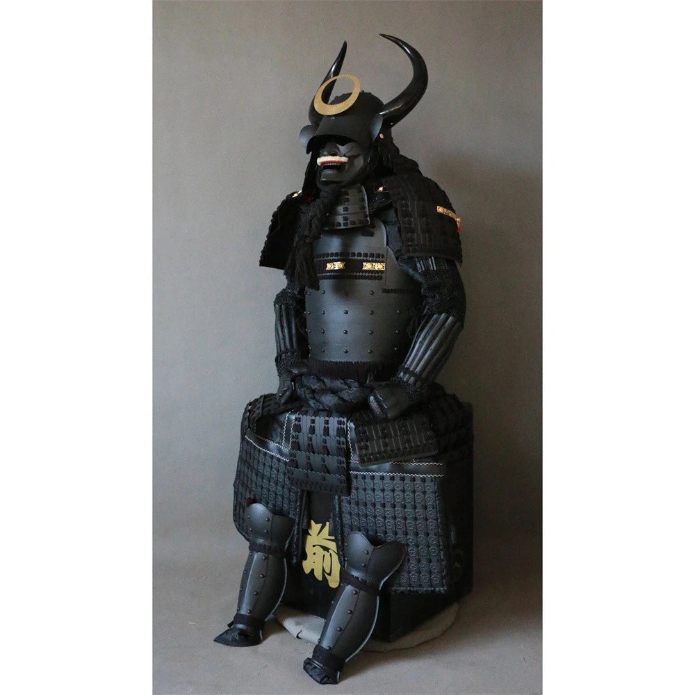 Japanese Matte Black Samurai Armor Bull Horn Warring States Full Body Wearable 07FC0E-D4 - KOEEK