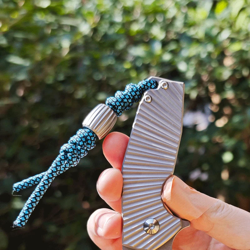 Titanium Alloy Pumpkin Knife Lanyard Bead Parachute Pendant EDC DIY Keychain 07FC0E-D4 - KOEEK