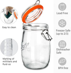 Set of 4 Wide Mouth Glass Jars with Sealing Lids, Kitchen Jars, Large Clear