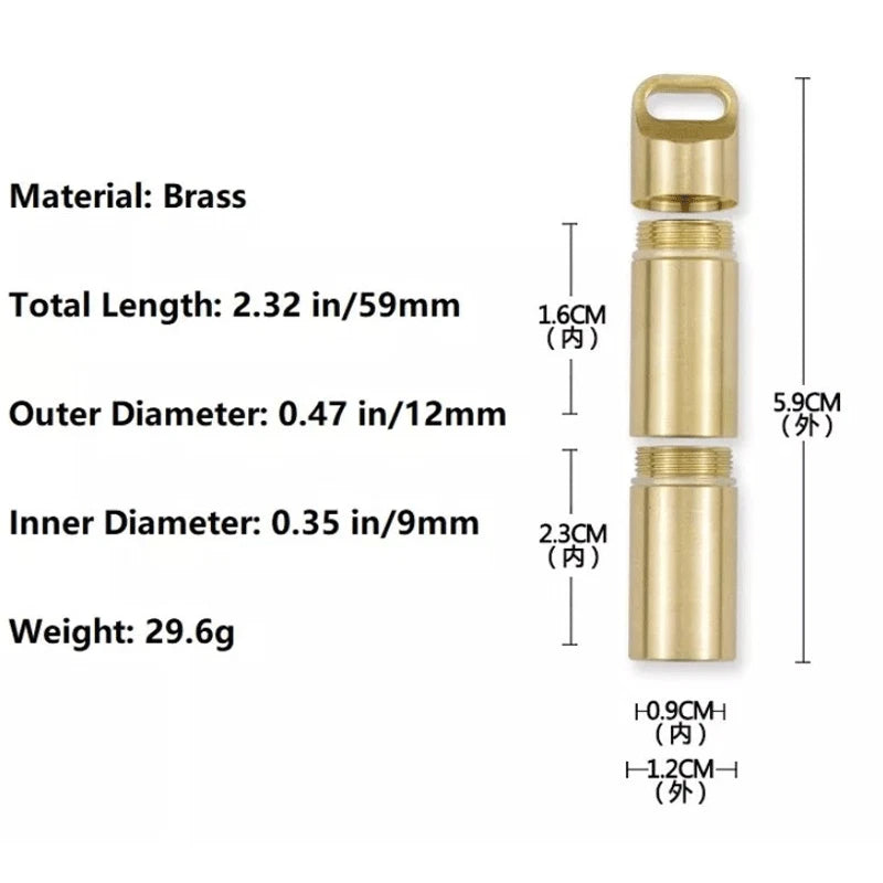 EDC Brass Waterproof Pill Case Holder EDC Pill Organizer Container 2 Compartment 07FC0E-D4 - KOEEK