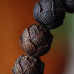 Vietnam Black Qi Nan Old Material 16mm Agarwood Carved  Lotus Bead Bracelet 07FC0E-D4 - KOEEK