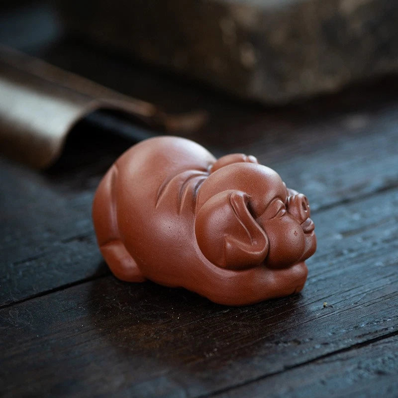 8.9cm Yixing Purple Clay Handcarved Wealth Pig Tea Pet Auspicious Ornament 07FC0E-D4 - KOEEK