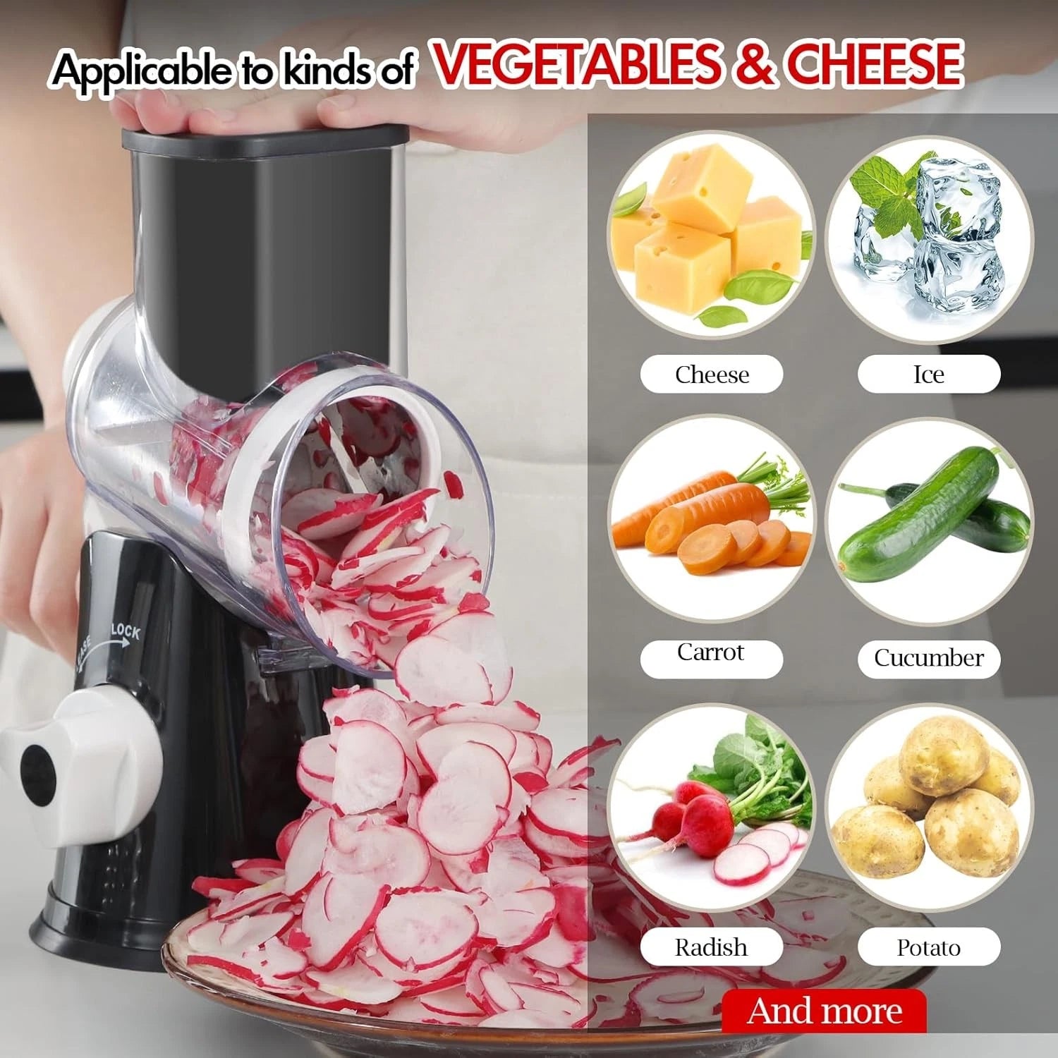 Rotating cheese grater, hand-cranked, kitchen shredder, quick cut 07FC0E-D4 - KOEEK