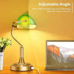 Banker's Desk Lamp with 2 USB Ports, 3-Way Dimmable Vintage Desk Lamp 07FC0E-D4 - KOEEK