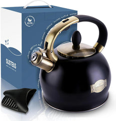 Stove Top Tea Maker - Food Grade Stainless Steel Tea Maker, 2.64-Quart (Black) 07FC0E-D4 - KOEEK