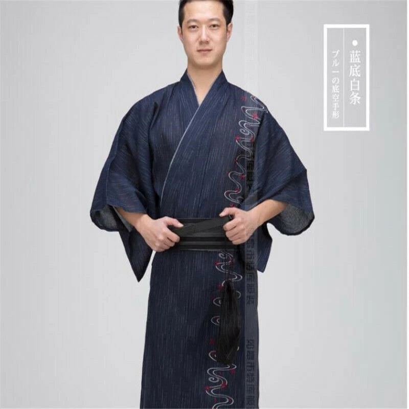Japanese Yukata Kimono Double-layered Cotton Bathrobe Robe Men's Long Pajamas 07FC0E-D4 - KOEEK