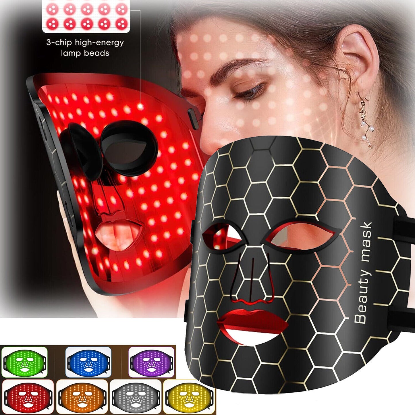 ny Light Photon Face Mask Therapy 7 Color LED Rejuvenation Skin Facial Wrinkle Mask