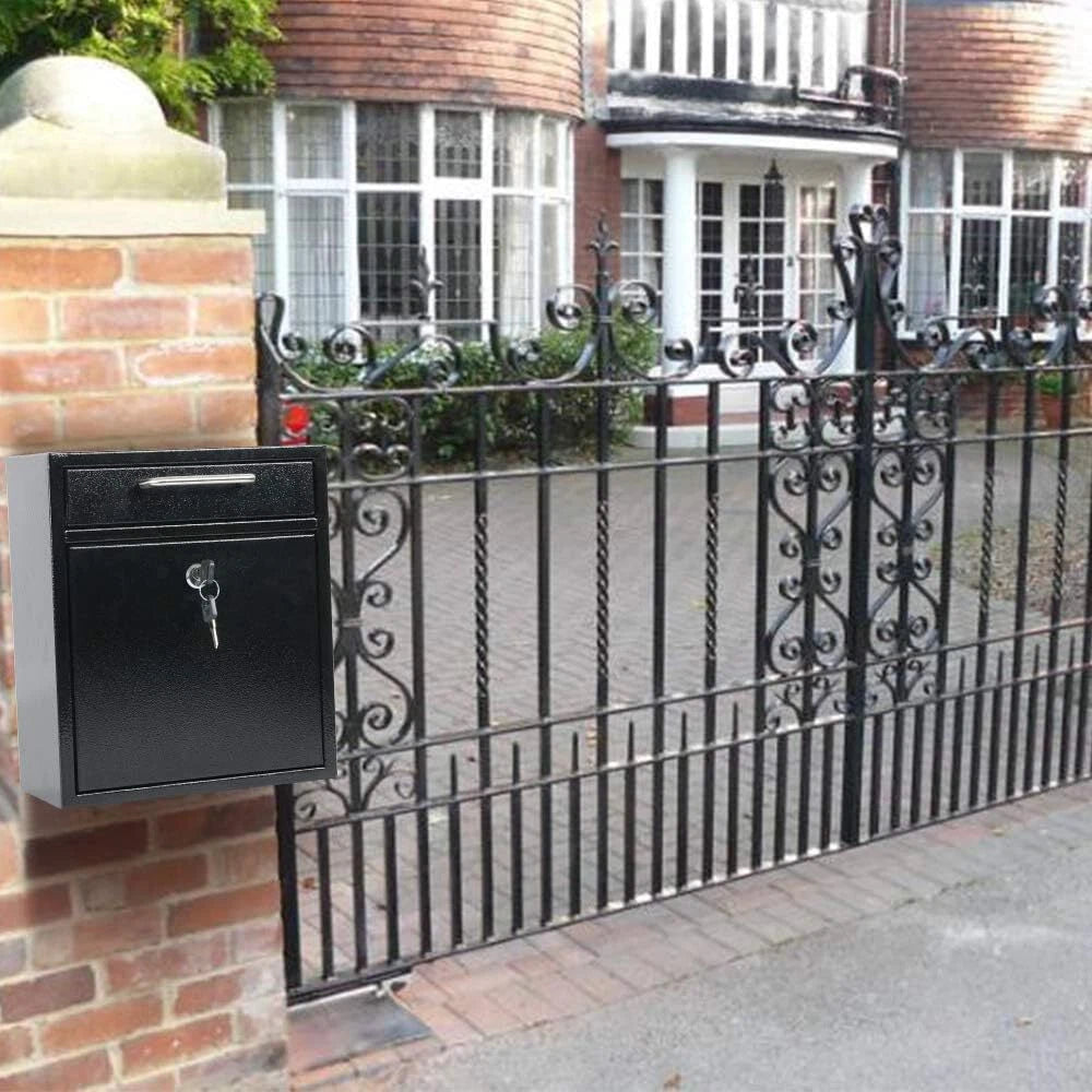 Steel Key Lock Outdoor Mailbox, Locking Wall Mounted Mailbox, Large Black 07FC0E-D4 - KOEEK
