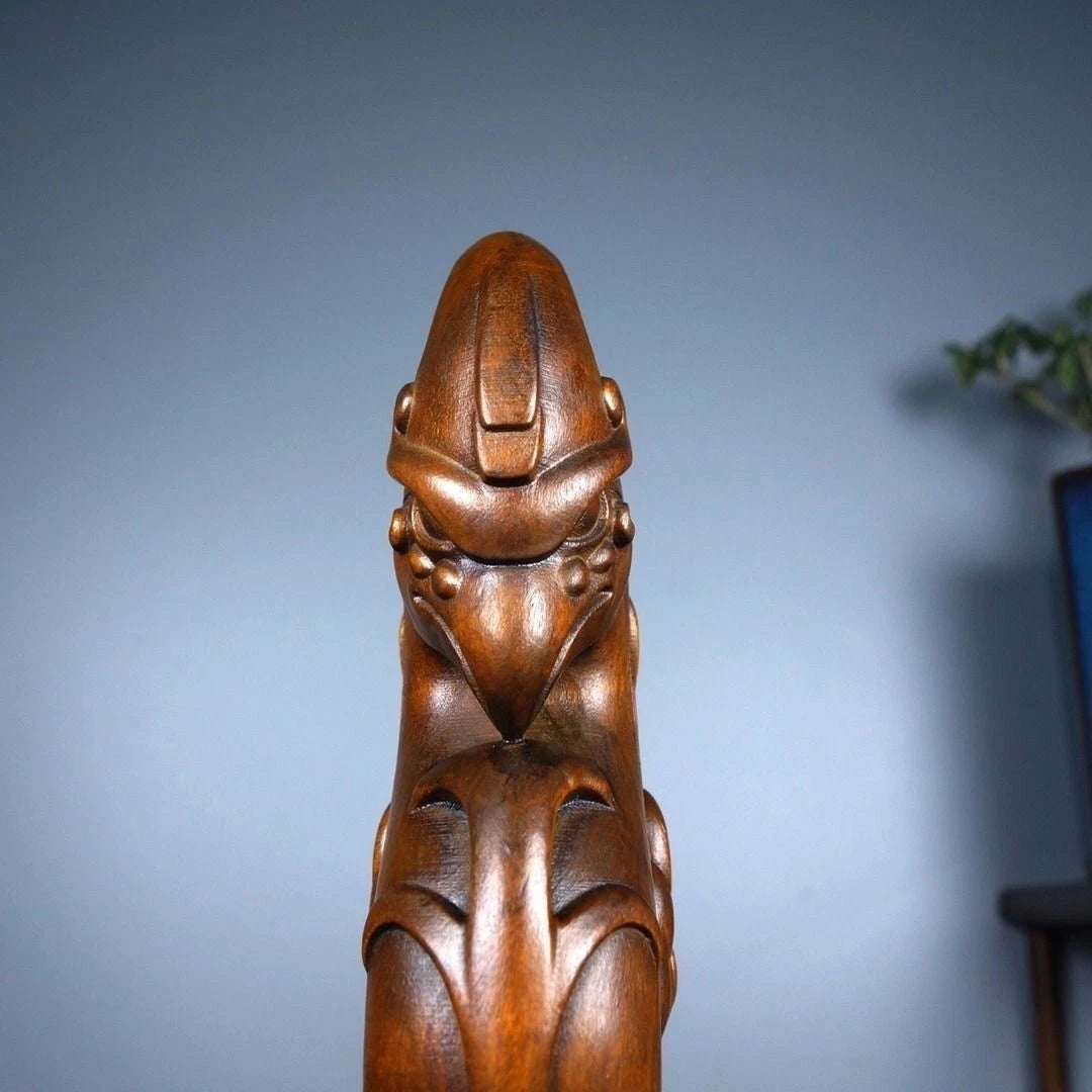Boxwood Wood Carved Dragon Phoenix Pendant 9cm Handheld Piece Hanging Charm 07FC0E-D4 - KOEEK