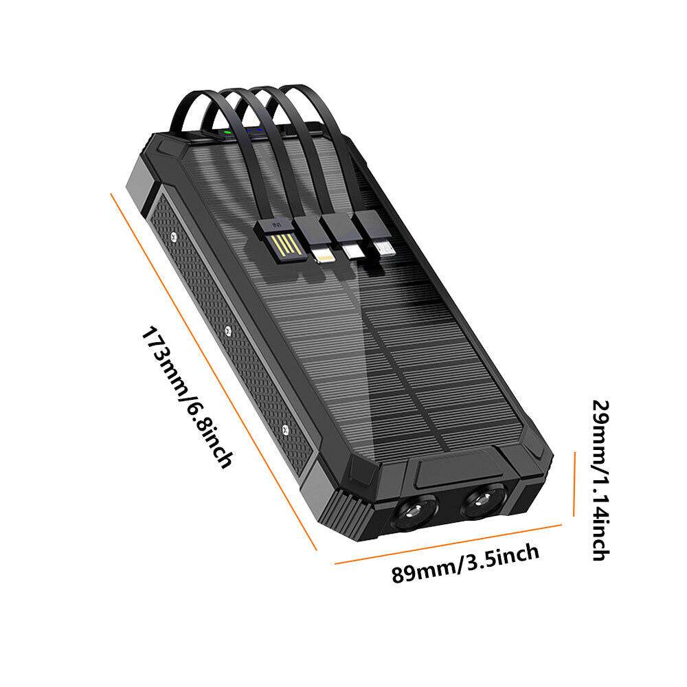 ny 36000mAh Solar Power Bank trådløs 15W lader innebygd 4 kabler Hurtiglading