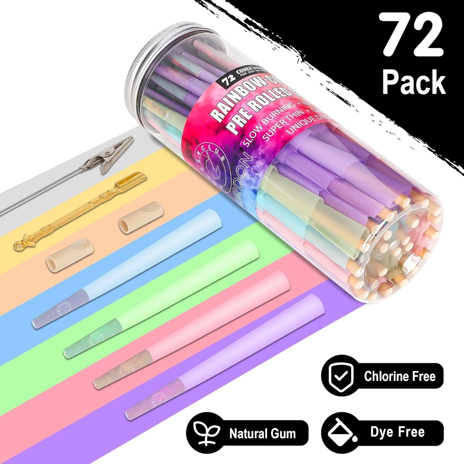 new Colorful Pre Rolled Cones -72 Pack Rainbow King Size Rolling