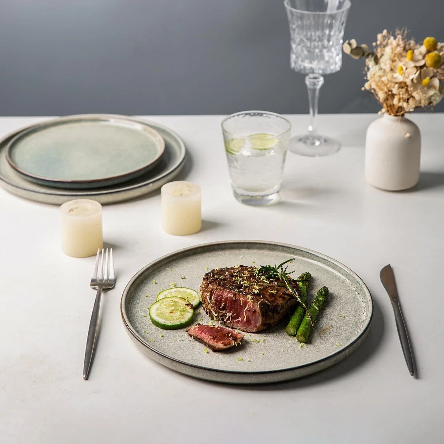 Stoare Dinnerware Set for 4,Round Reaction Glazed Ceramic Plate and Bowl Set 07FC0E-D4 - KOEEK