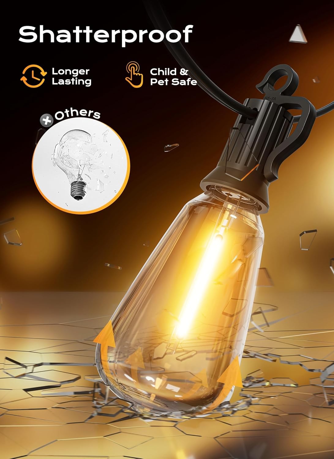 Brightown Outdoor String Lights, 100FT ST38 LED Patio Lights Shatterproof, Dimma BRIGHTOWN - KOEEK