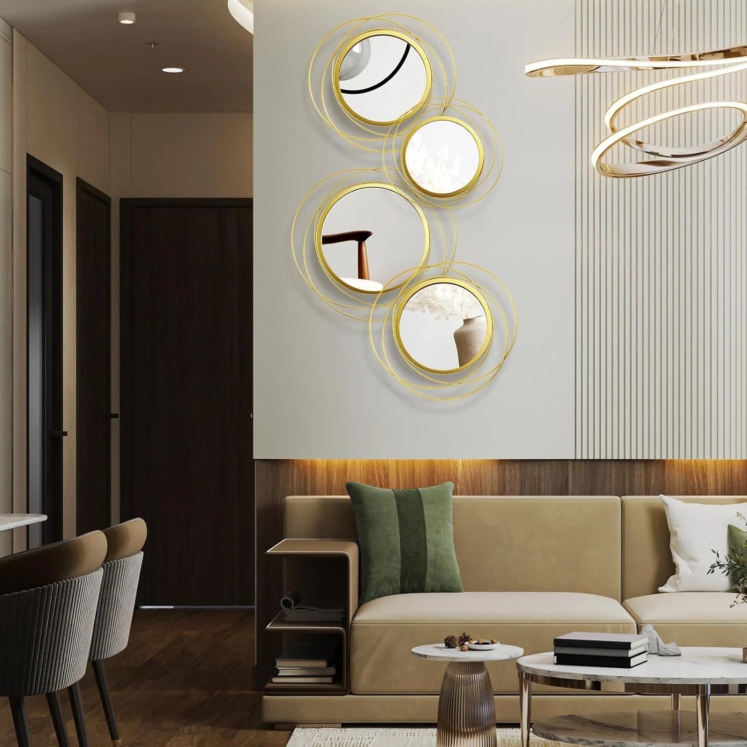 4 Pcs Decorative Wall Mirror Round Mirror Gold Circle Mirror Ring Metal Mirror 07FC0E-D4 - KOEEK