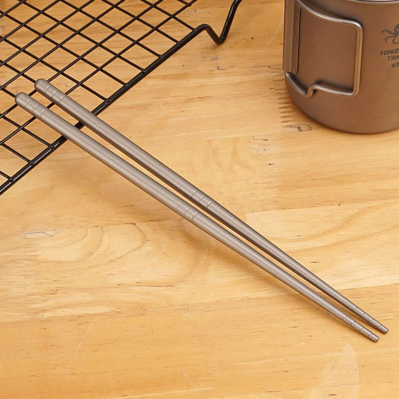 1 Pairs Titanium TA1 Metal Twist Traditional Chinese Chopsticks Camping EDC Tool EDC - KOEEK