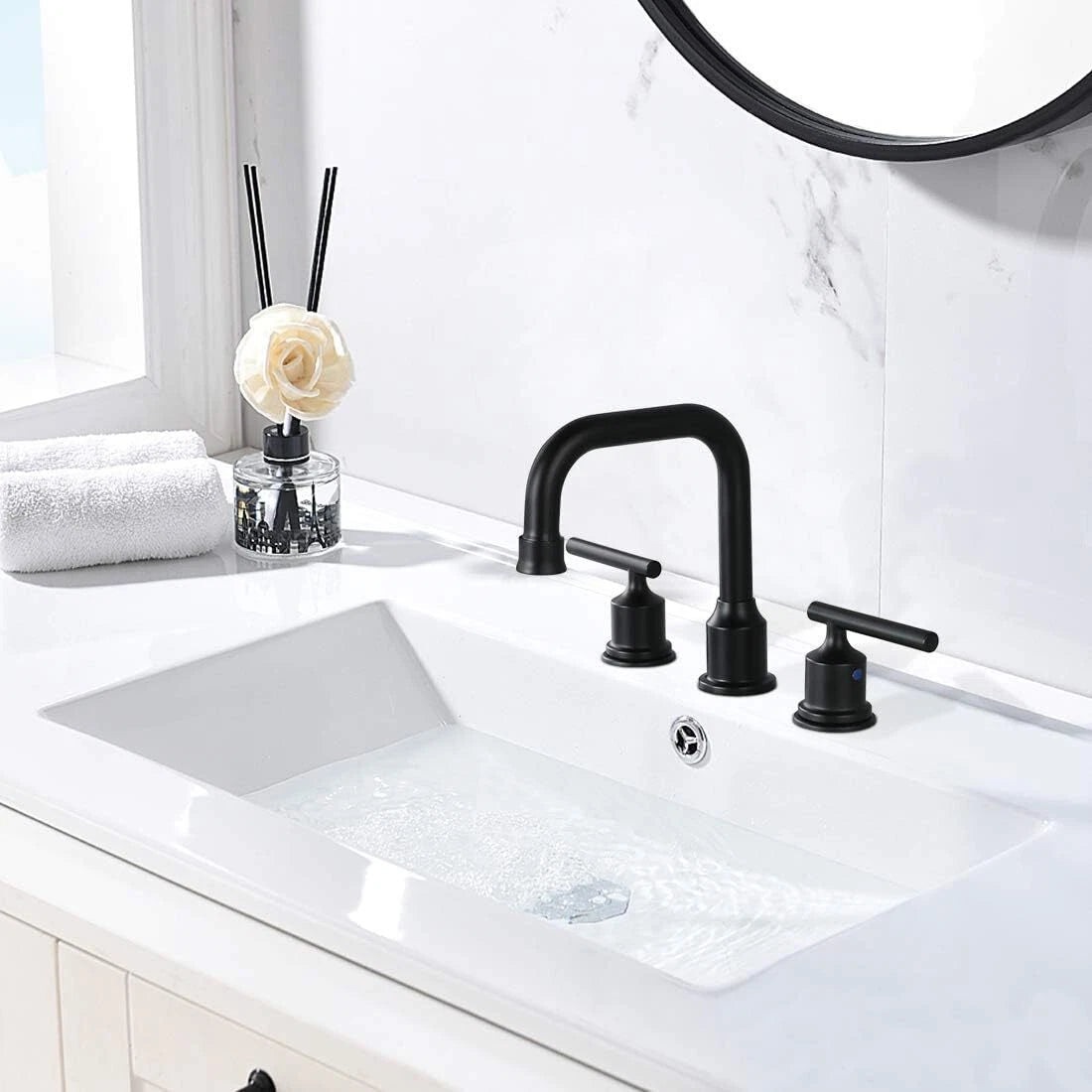 Two-Handle Widespread 8-Inch Bathroom Faucet Black 360 Degree Swivel 07FC0E-D4 - KOEEK